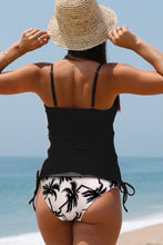 Load image into Gallery viewer, Drawstring side leaf print tummy control tankini set
