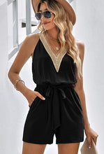 Load image into Gallery viewer, V Neck Lace Design Black Romper
