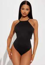 Load image into Gallery viewer, Hallie Hight Neck Bodysuit - Black&amp;Aqua
