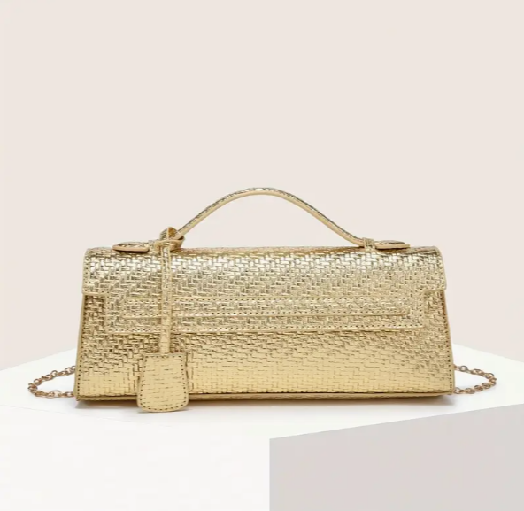 Woven leather evening bag Golden