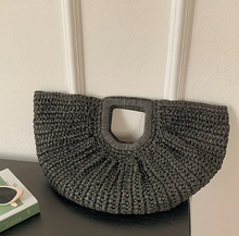 Load image into Gallery viewer, Large Capacity Woven Straw Moon Bag Black
