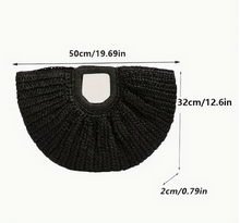 Load image into Gallery viewer, Large Capacity Woven Straw Moon Bag Black
