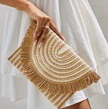 Load image into Gallery viewer, Woven Clutch with Flip Flop Fringe Detail
