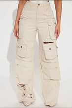 Load image into Gallery viewer, High raise distress cargo jeans
