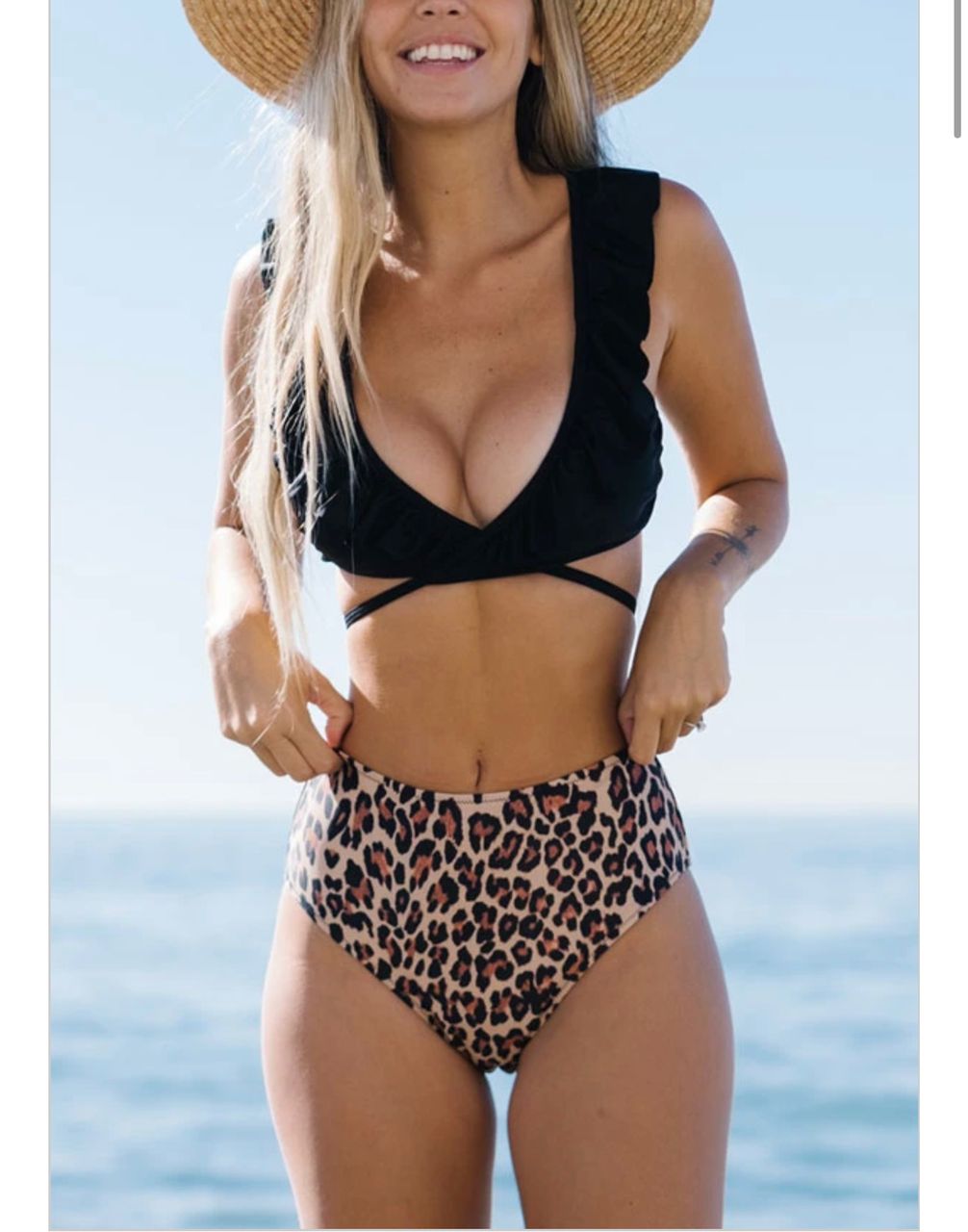 LEOPARD PRINT RUFFLE TRIM BIKINI SET