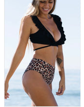 Load image into Gallery viewer, LEOPARD PRINT RUFFLE TRIM BIKINI SET
