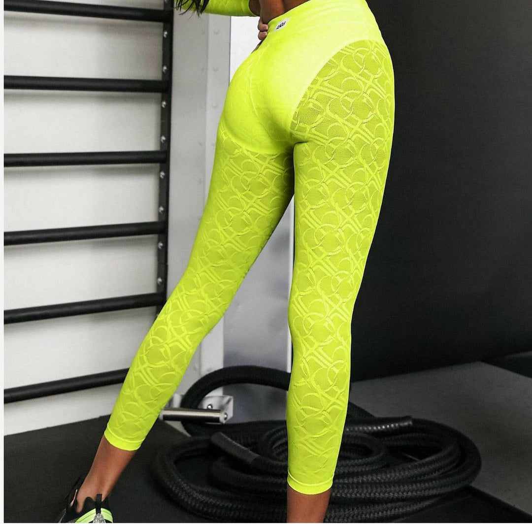 NEON YELLOW LACE SPORT LEGGINGS Lylystyle360